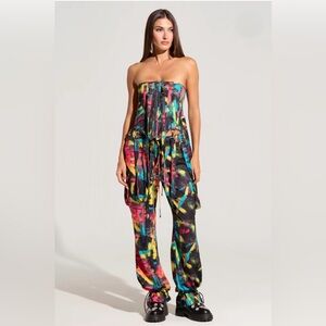 Strapless Multi-Color Tie-Dye Jumpsuit